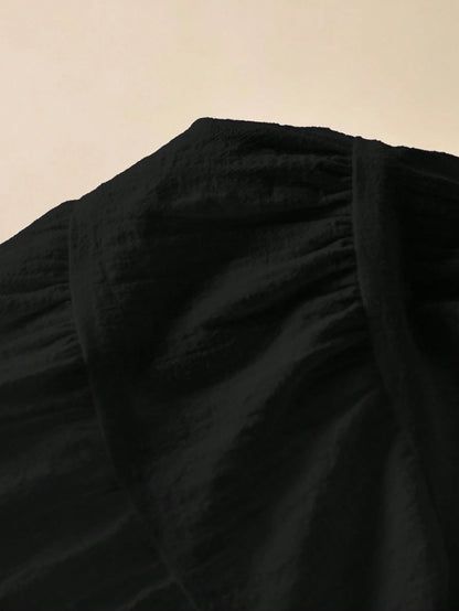 SHEIN Frenchy Women's Summer Casual Solid Color Ruffle Trim Shirt Black Elegant