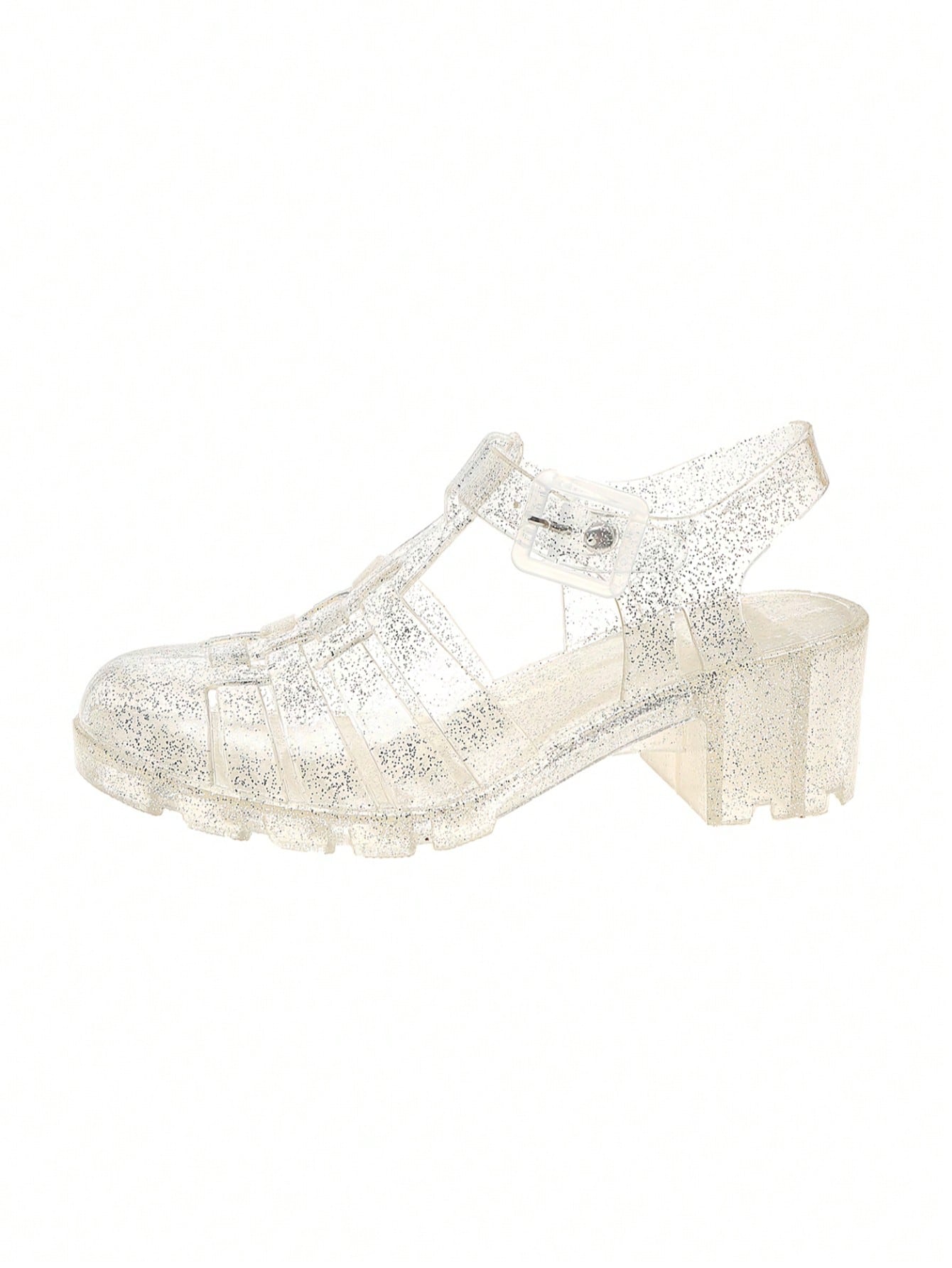 Shiny Crystal Jelly Sandals, Peep Toe Hollow Out Platform Slip On Sandals, Woven Thick Sole Roman Sandals For Teenagers, Summer, Birthday Gift