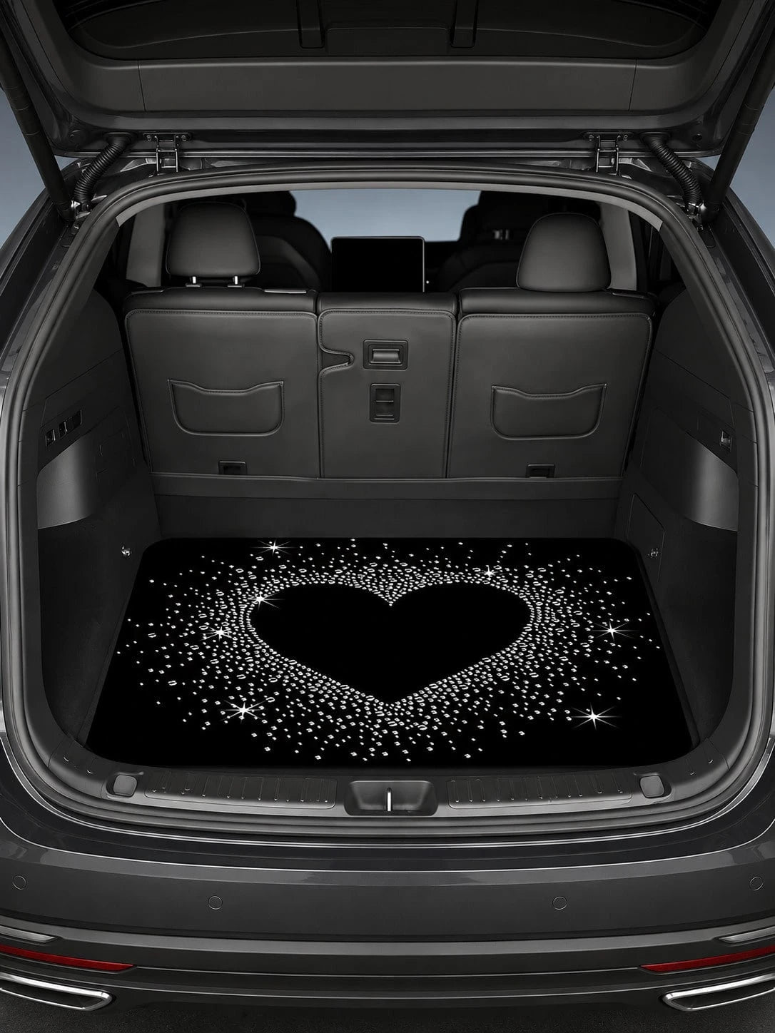 Shiny Heart Sequin Print Car Trunk Cargo Liner, Waterproof Non-Slip Rubber Bottom, Mud-Proof Stain-Resistant Easy To Clean, Universal SUV Rear Cargo Liner Pad, Pet Dog Travel Camping Picnic Daily Car