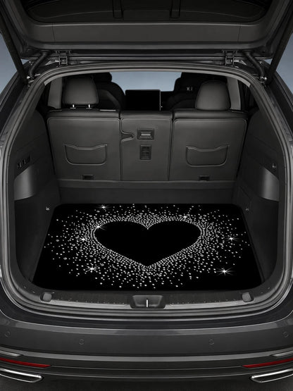 Shiny Heart Sequin Print Car Trunk Cargo Liner, Waterproof Non-Slip Rubber Bottom, Mud-Proof Stain-Resistant Easy To Clean, Universal SUV Rear Cargo Liner Pad, Pet Dog Travel Camping Picnic Daily Car