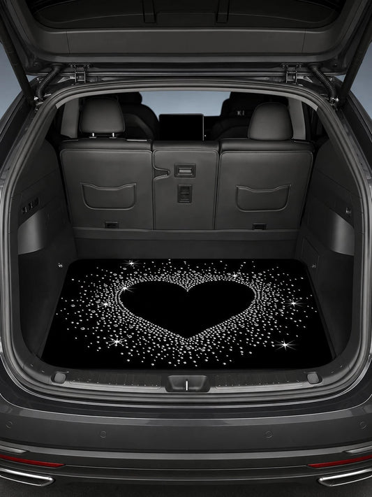 Shiny Heart Sequin Print Car Trunk Cargo Liner, Waterproof Non-Slip Rubber Bottom, Mud-Proof Stain-Resistant Easy To Clean, Universal SUV Rear Cargo Liner Pad, Pet Dog Travel Camping Picnic Daily Car