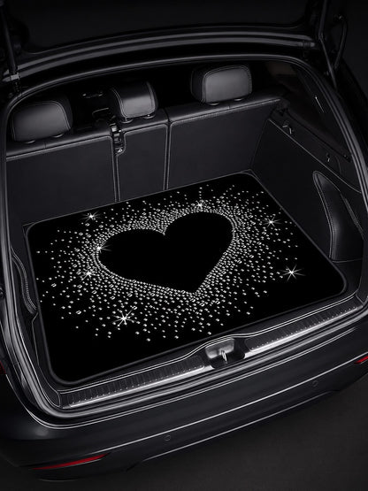 Shiny Heart Sequin Print Car Trunk Cargo Liner, Waterproof Non-Slip Rubber Bottom, Mud-Proof Stain-Resistant Easy To Clean, Universal SUV Rear Cargo Liner Pad, Pet Dog Travel Camping Picnic Daily Car