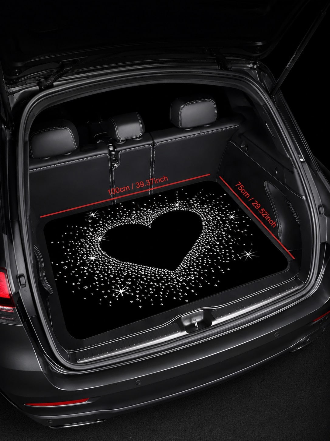 Shiny Heart Sequin Print Car Trunk Cargo Liner, Waterproof Non-Slip Rubber Bottom, Mud-Proof Stain-Resistant Easy To Clean, Universal SUV Rear Cargo Liner Pad, Pet Dog Travel Camping Picnic Daily Car