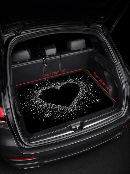 Shiny Heart Sequin Print Car Trunk Cargo Liner, Waterproof Non-Slip Rubber Bottom, Mud-Proof Stain-Resistant Easy To Clean, Universal SUV Rear Cargo Liner Pad, Pet Dog Travel Camping Picnic Daily Car