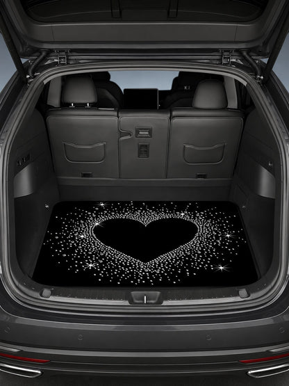 Shiny Heart Sequin Print Car Trunk Cargo Liner, Waterproof Non-Slip Rubber Bottom, Mud-Proof Stain-Resistant Easy To Clean, Universal SUV Rear Cargo Liner Pad, Pet Dog Travel Camping Picnic Daily Car