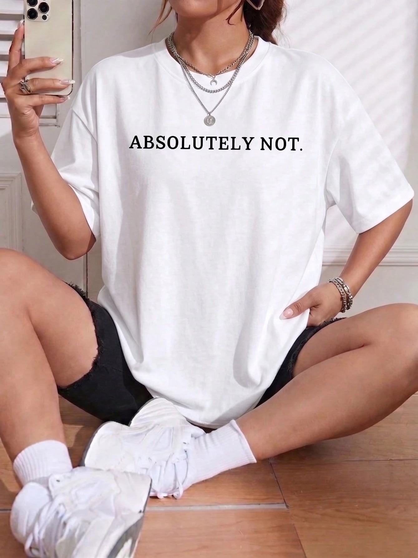 Short Sleeve Washed T-Shirt Absolutely Not Text Print 100% Cotton, Comfortable, Retro, And Fashionable Commuting Versatile Y2K Women's Clothing