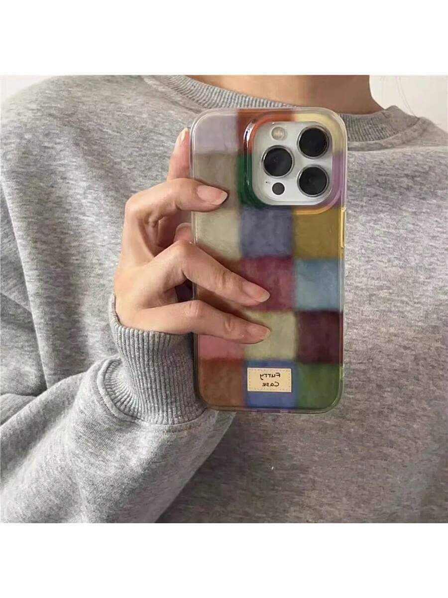 Silicone Cute Plaid Pattern Fashion Phone Case 1pc Plaid Cute Soft Silicone INS Dopamine Colorblock Transparent Phone Case Back Cover Compatible With Iphone 17/17 Pro/17 Pro Max/16/15/14/13/12 Pro Max