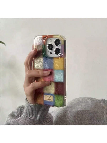 Silicone Cute Plaid Pattern Fashion Phone Case 1pc Plaid Cute Soft Silicone INS Dopamine Colorblock Transparent Phone Case Back Cover Compatible With Iphone 17/17 Pro/17 Pro Max/16/15/14/13/12 Pro Max