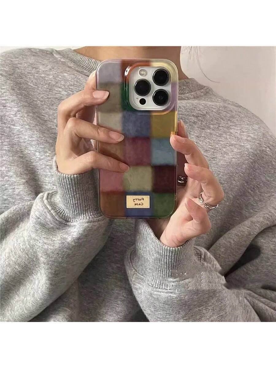 Silicone Cute Plaid Pattern Fashion Phone Case 1pc Plaid Cute Soft Silicone INS Dopamine Colorblock Transparent Phone Case Back Cover Compatible With Iphone 17/17 Pro/17 Pro Max/16/15/14/13/12 Pro Max