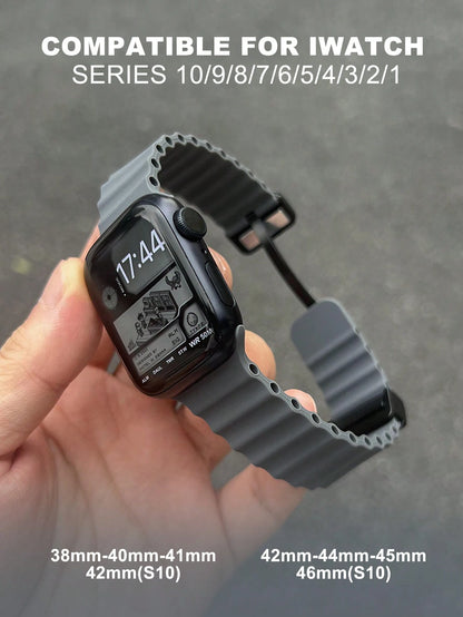 Silicone Foldable Clasp Watch Band For 41mm 40mm 44mm 45mm 42mm 38mm 49mm 46mm, Soft Silicone Magnetic Closure Sport Strap For Series 1-10, SE, Ultra