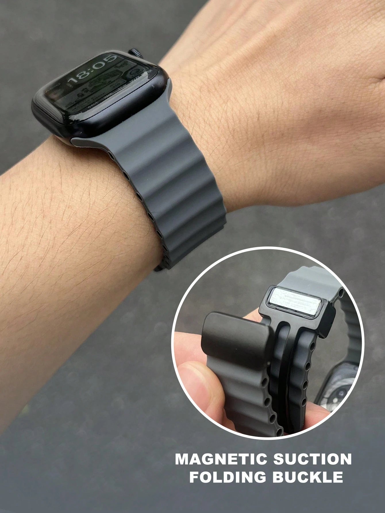 Silicone Foldable Clasp Watch Band For 41mm 40mm 44mm 45mm 42mm 38mm 49mm 46mm, Soft Silicone Magnetic Closure Sport Strap For Series 1-10, SE, Ultra