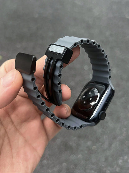 Silicone Foldable Clasp Watch Band For 41mm 40mm 44mm 45mm 42mm 38mm 49mm 46mm, Soft Silicone Magnetic Closure Sport Strap For Series 1-10, SE, Ultra