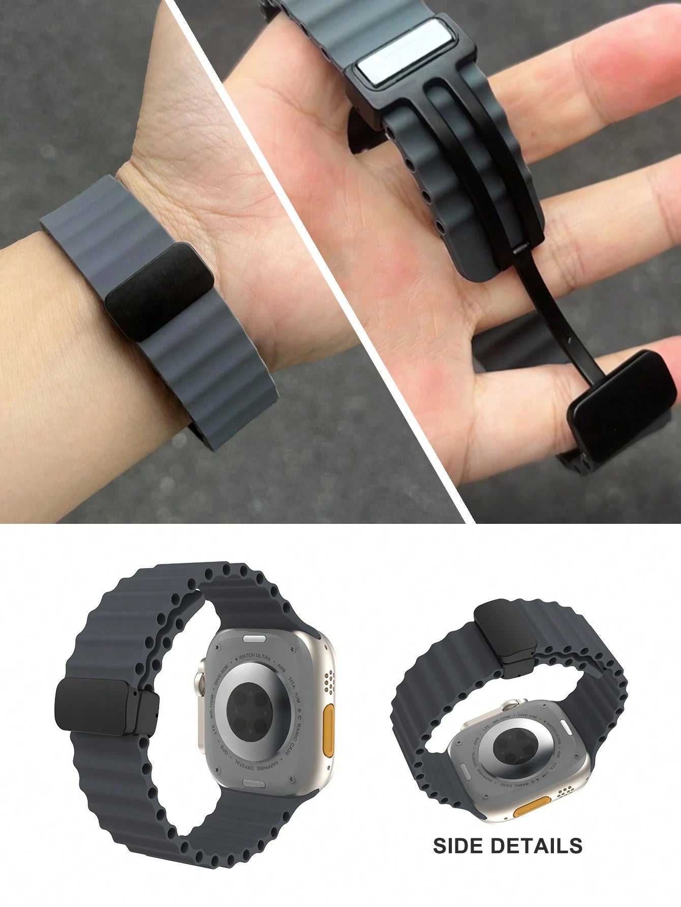 Silicone Foldable Clasp Watch Band For 41mm 40mm 44mm 45mm 42mm 38mm 49mm 46mm, Soft Silicone Magnetic Closure Sport Strap For Series 1-10, SE, Ultra
