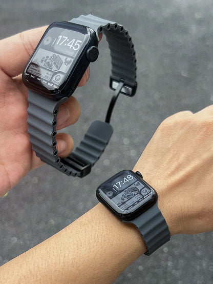 Silicone Foldable Clasp Watch Band For 41mm 40mm 44mm 45mm 42mm 38mm 49mm 46mm, Soft Silicone Magnetic Closure Sport Strap For Series 1-10, SE, Ultra