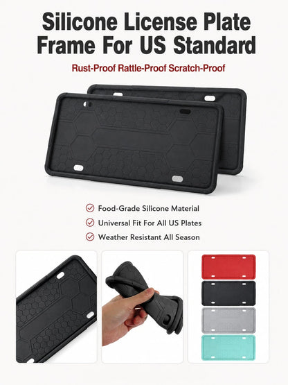 Silicone License Plate Frame, Rust-Proof Shock-Absorbing Scratch-Resistant Flexible License Plate Holder, 12.20" X 6.30" Weather-Resistant Car Exterior Accessory, Suitable For Sedans, SUVs, Trucks