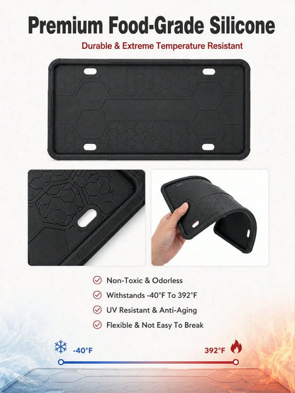 Silicone License Plate Frame, Rust-Proof Shock-Absorbing Scratch-Resistant Flexible License Plate Holder, 12.20" X 6.30" Weather-Resistant Car Exterior Accessory, Suitable For Sedans, SUVs, Trucks
