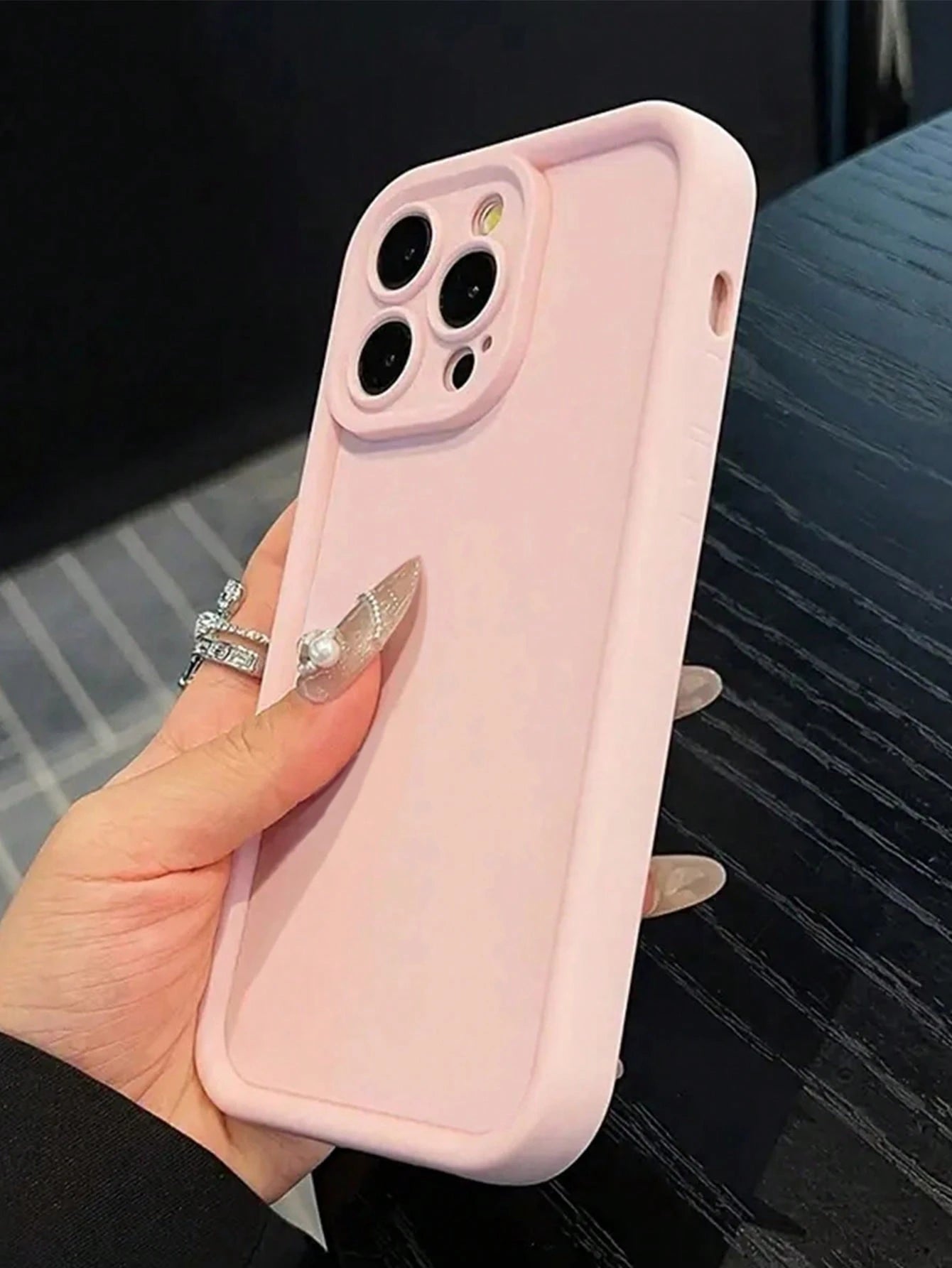 Silicone Minimalist Pink Screen Protection Shockproof Solid Color Material Thick Textured Protective Phone Case Cover With Printed Design, Compatible With IPhone 16/16 Pro/16 Pro Max/16 Plus/15 XR/7/8