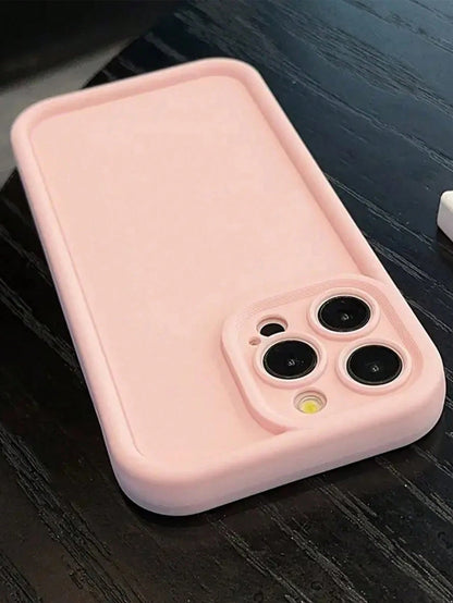 Silicone Minimalist Pink Screen Protection Shockproof Solid Color Material Thick Textured Protective Phone Case Cover With Printed Design, Compatible With IPhone 16/16 Pro/16 Pro Max/16 Plus/15 XR/7/8