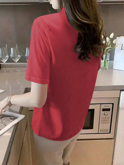 Silk Short Sleeve Design Refined Port Wind Satin Shirt Summer Spring Red
