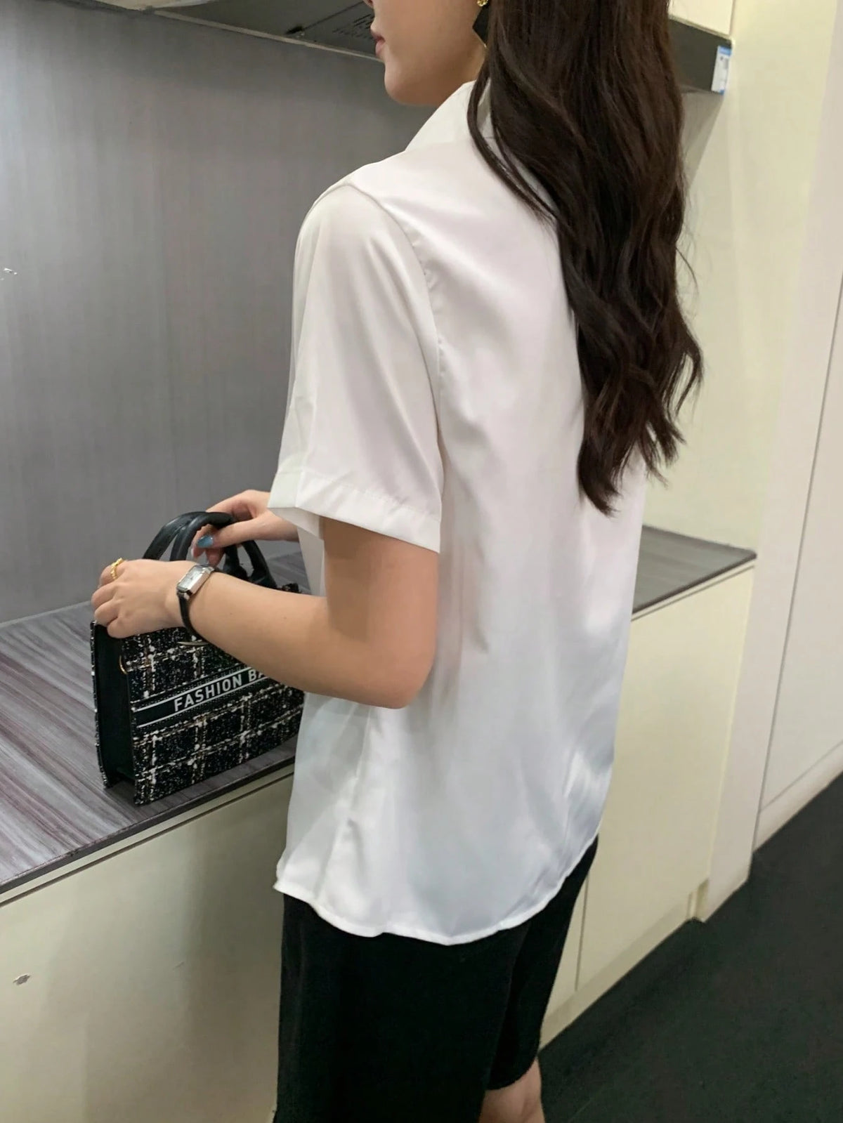 Silk Short Sleeve Design Refined Port Wind Satin Shirt Summer Spring Red