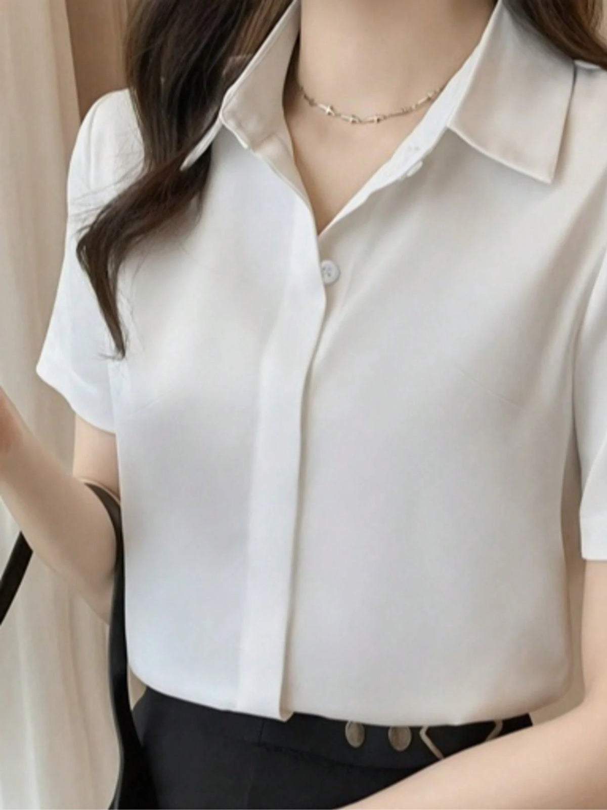 Silk Short Sleeve Design Refined Port Wind Satin Shirt Summer Spring Red