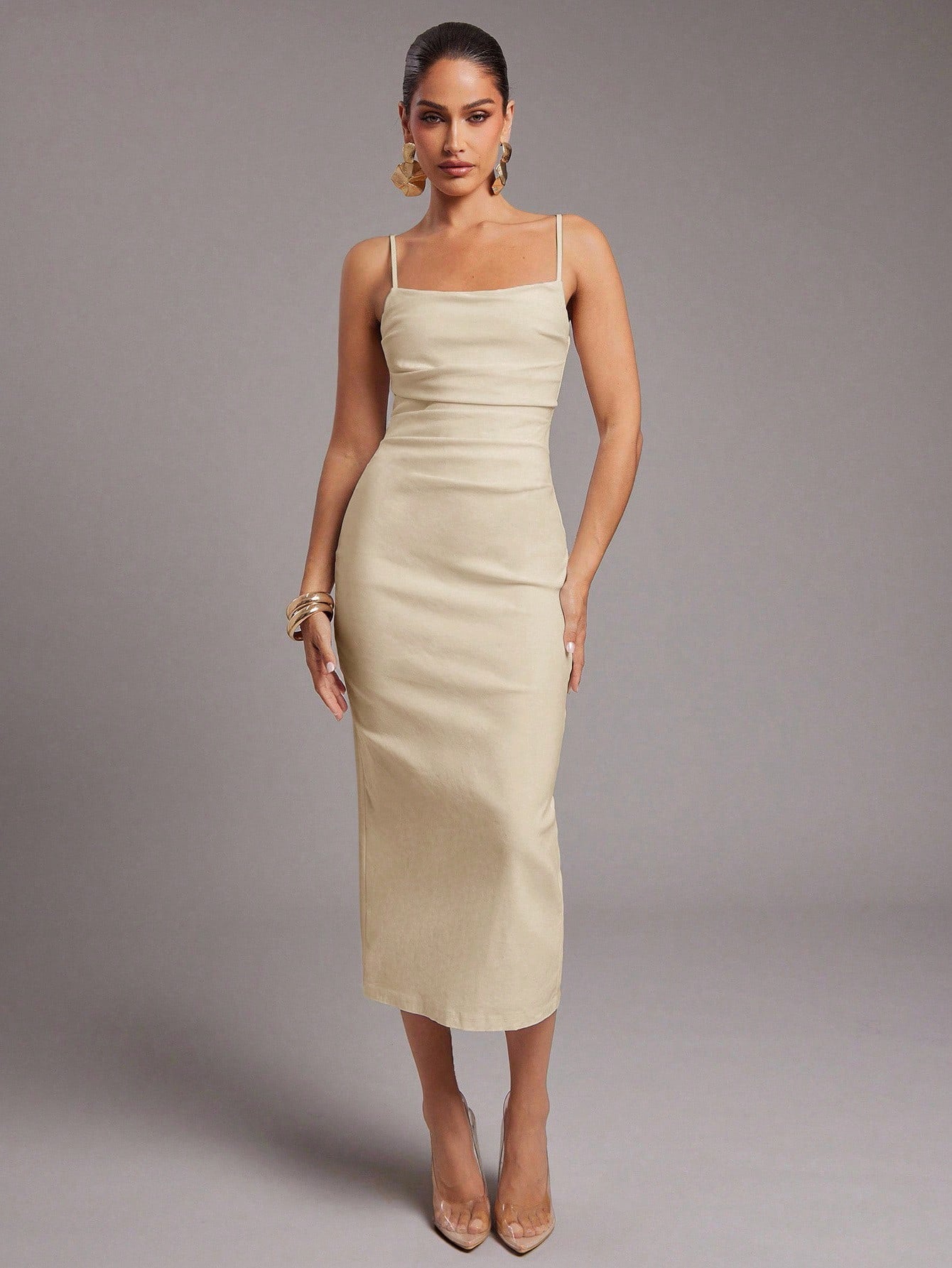 Silquee Women's Solid Color Pleated Fitted Elegant Dress,Summer Dresses For Women