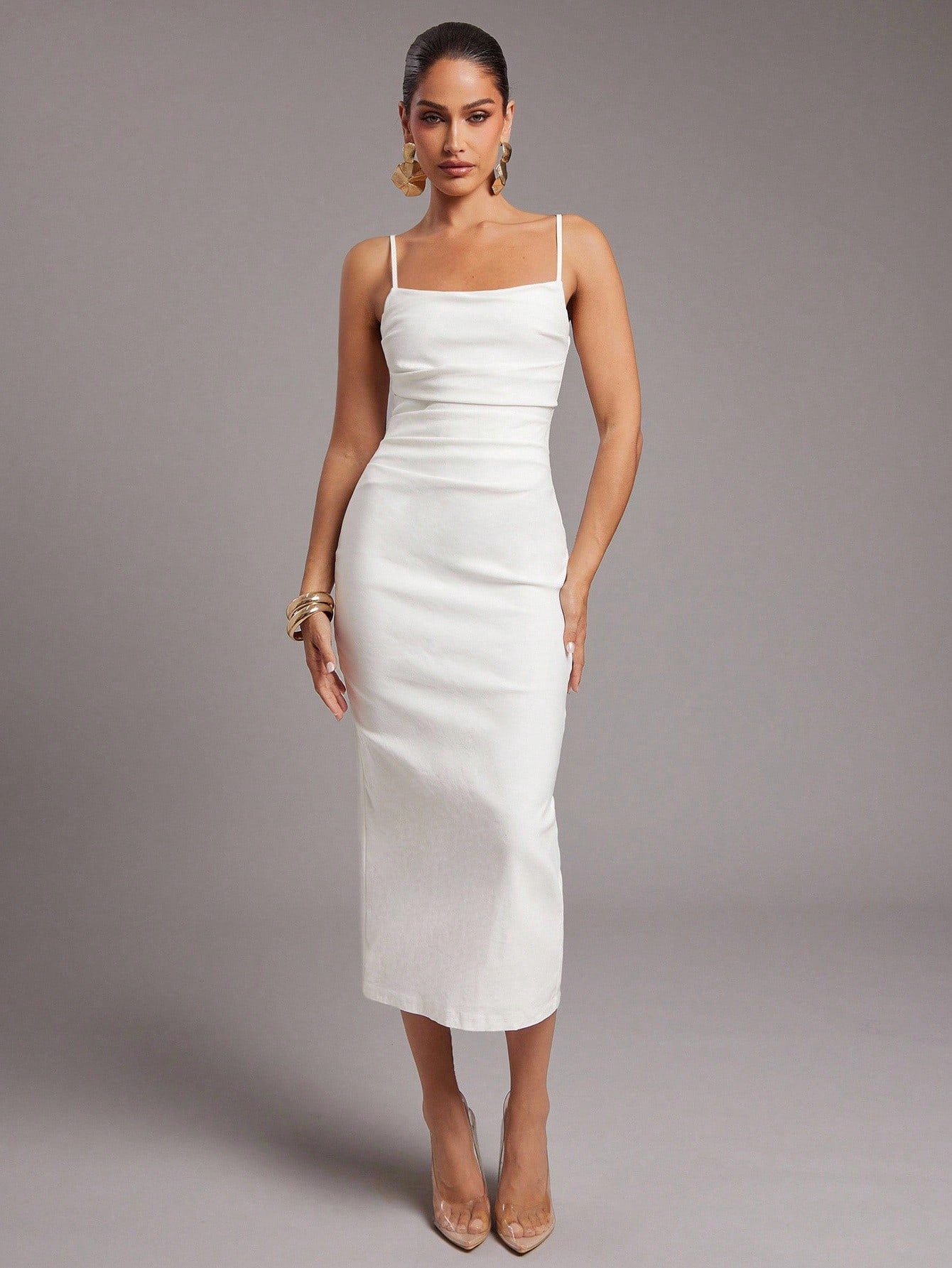 Silquee Women's Solid Color Pleated Fitted Elegant Dress,Summer Dresses For Women