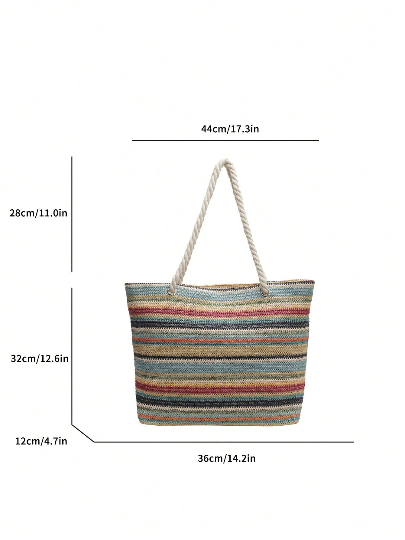 Simple And Large Capacity Rainbow Shoulder Tote Bag,Straw Bag