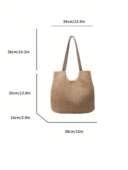 Simple And Large Capacity Rainbow Shoulder Tote Bag,Straw Bag