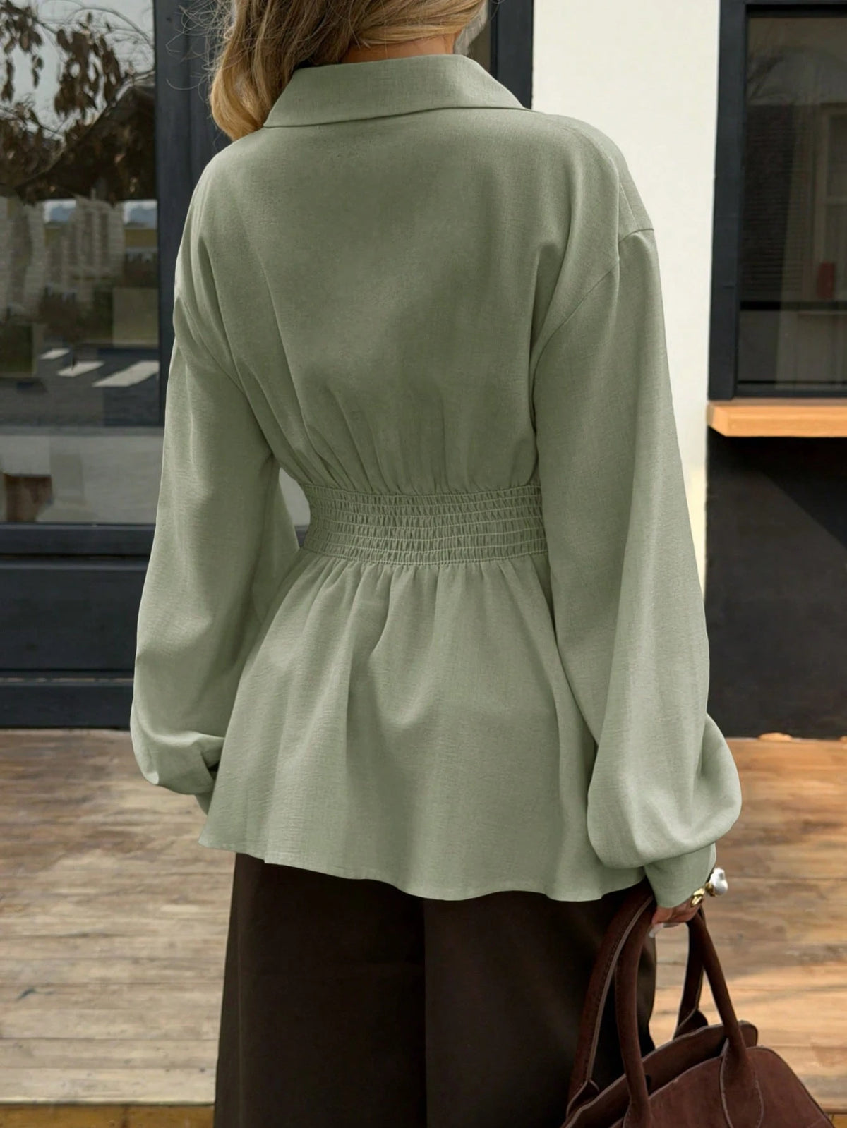Siren Gaze Autumn/Winter New Waist-Cinched A-Line Long Sleeve Blouse For Women Elegant