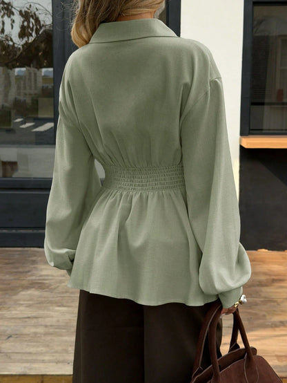 Siren Gaze Autumn/Winter New Waist-Cinched A-Line Long Sleeve Blouse For Women Elegant