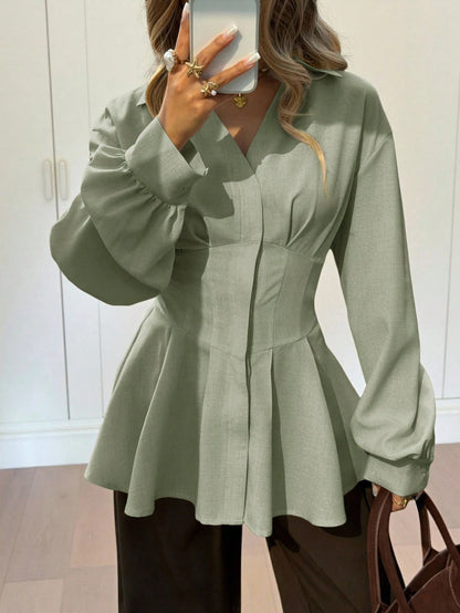 Siren Gaze Autumn/Winter New Waist-Cinched A-Line Long Sleeve Blouse For Women Elegant