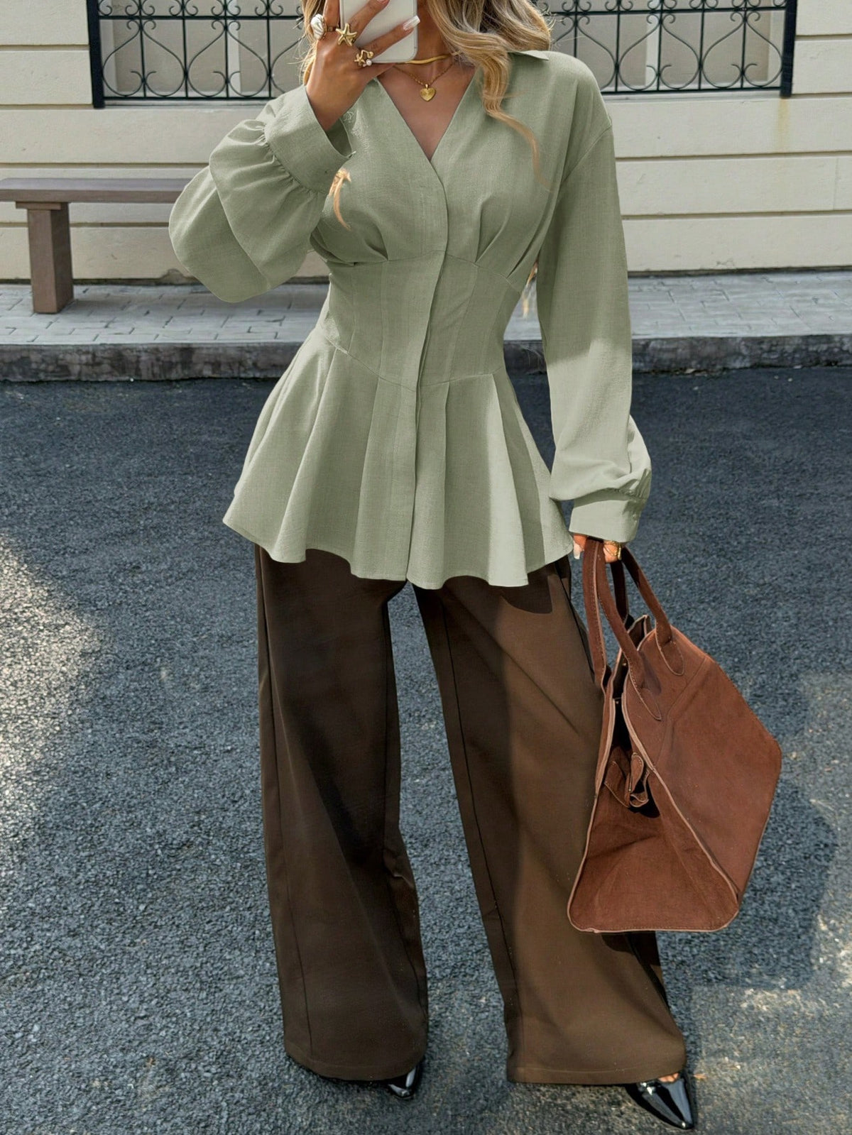 Siren Gaze Autumn/Winter New Waist-Cinched A-Line Long Sleeve Blouse For Women Elegant