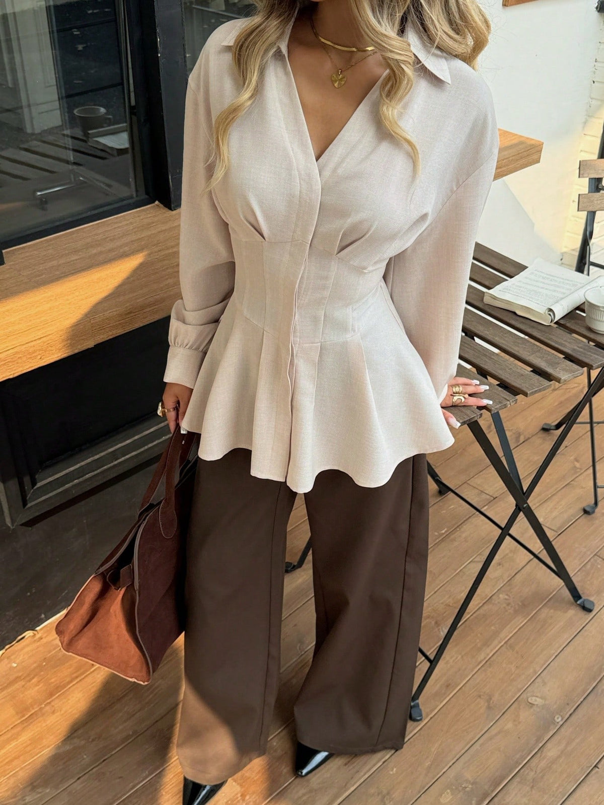 Siren Gaze Autumn/Winter New Waist-Cinched A-Line Long Sleeve Blouse For Women Elegant
