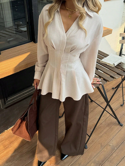 Siren Gaze Autumn/Winter New Waist-Cinched A-Line Long Sleeve Blouse For Women Elegant