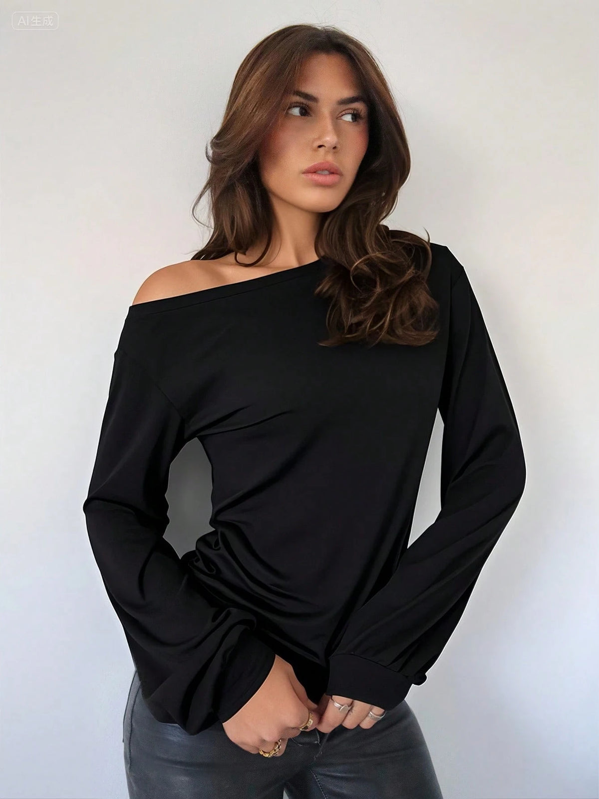 Siren Gaze Women's Casual Oblique Shoulder Ruched Waist Long Sleeve T-Shirt, Suitable For Autumn/Winter Christmas Red New Year New Year Party Burgundy