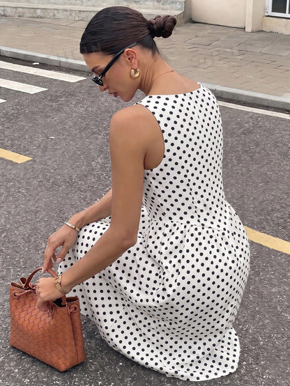 Siren Gaze Women's Mid-Length Dress, Casual Minimalist Vintage Elegant Commute Versatile, Polka Dot Dress, Commute Dress, Black And White Polka Dot Print Pattern, Beach Outfit, Vacation Outfit, Women'