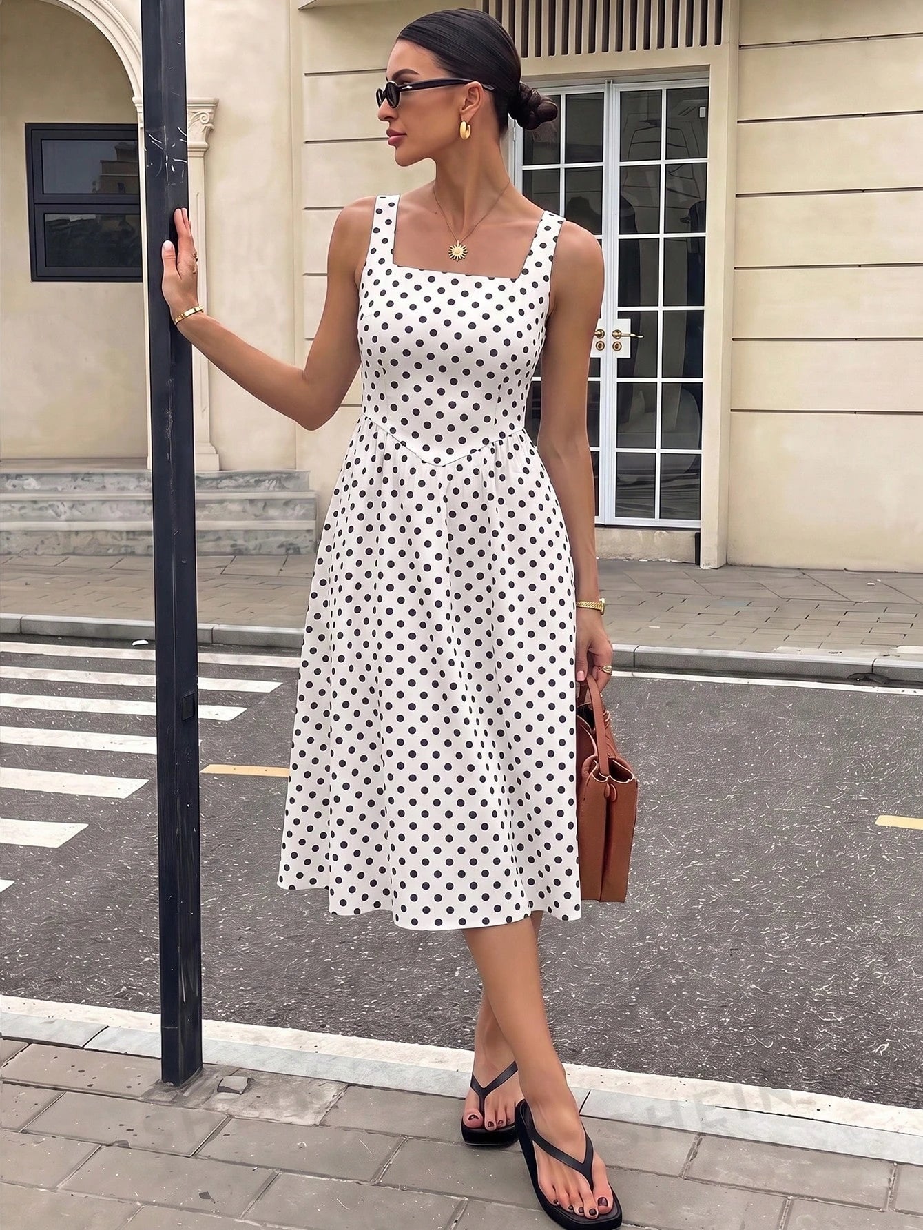 Siren Gaze Women's Mid-Length Dress, Casual Minimalist Vintage Elegant Commute Versatile, Polka Dot Dress, Commute Dress, Black And White Polka Dot Print Pattern, Beach Outfit, Vacation Outfit, Women'