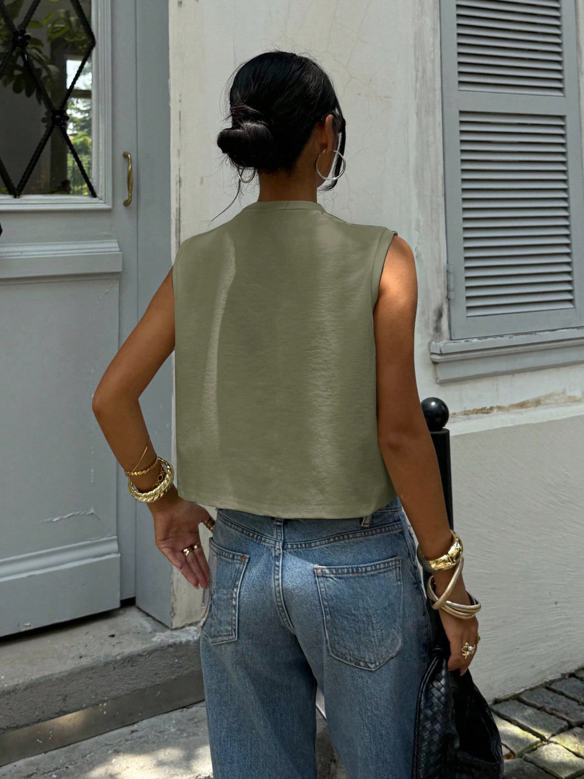 Siren Gaze Women's Solid Color Round Neck Loose Cropped Tank Top