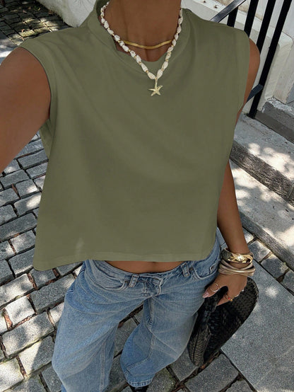 Siren Gaze Women's Solid Color Round Neck Loose Cropped Tank Top