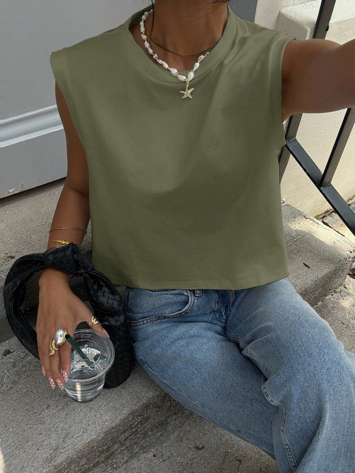 Siren Gaze Women's Solid Color Round Neck Loose Cropped Tank Top