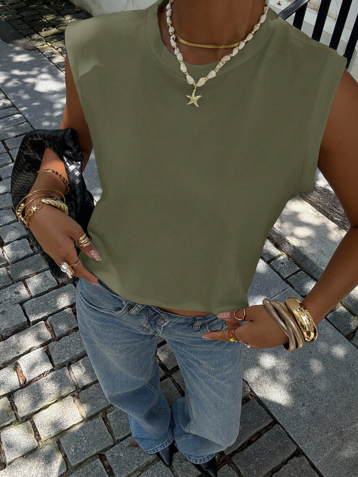 Siren Gaze Women's Solid Color Round Neck Loose Cropped Tank Top