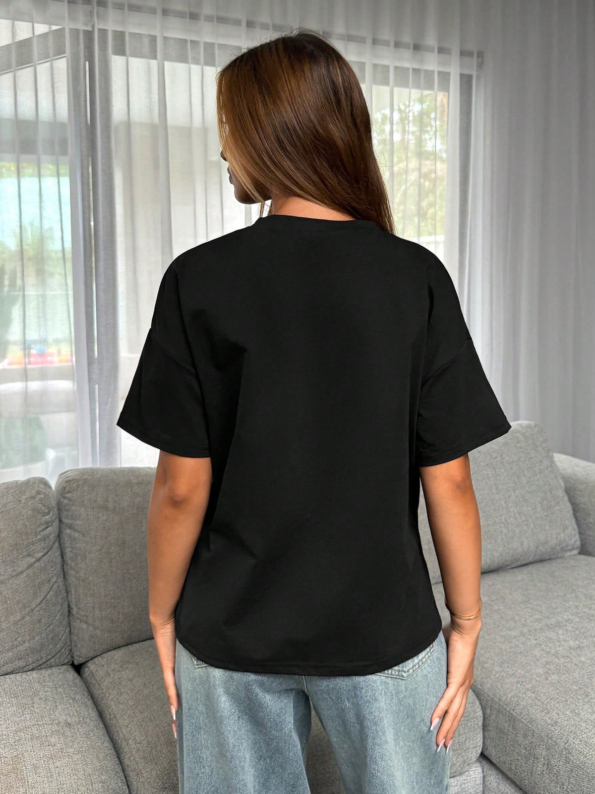 Siren Gaze Women Simple Basic Short Front Long Back T-Shirt Black Summer Casual