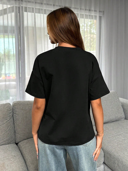 Siren Gaze Women Simple Basic Short Front Long Back T-Shirt Black Summer Casual