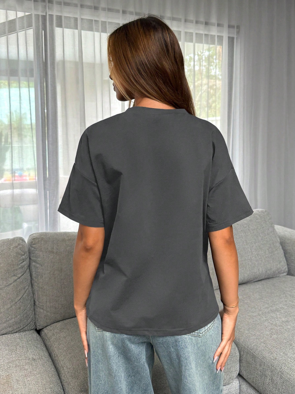 Siren Gaze Women Simple Basic Short Front Long Back T-Shirt Black Summer Casual