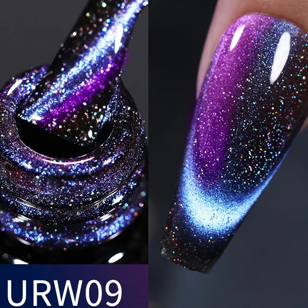 sjopa 9D Cat's Eye Gel Nail Polish- Holographic Rainbow Glitter Nail Polish Bluish Purple, DIY Household Detachable Gel Nail Polish, 0.34 Ounces, No P-Hydroxybenzoate, Easy To Apply, High Quality Glo