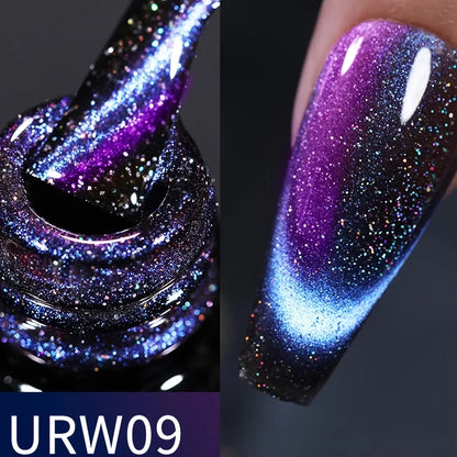 sjopa 9D Cat's Eye Gel Nail Polish- Holographic Rainbow Glitter Nail Polish Bluish Purple, DIY Household Detachable Gel Nail Polish, 0.34 Ounces, No P-Hydroxybenzoate, Easy To Apply, High Quality Glo