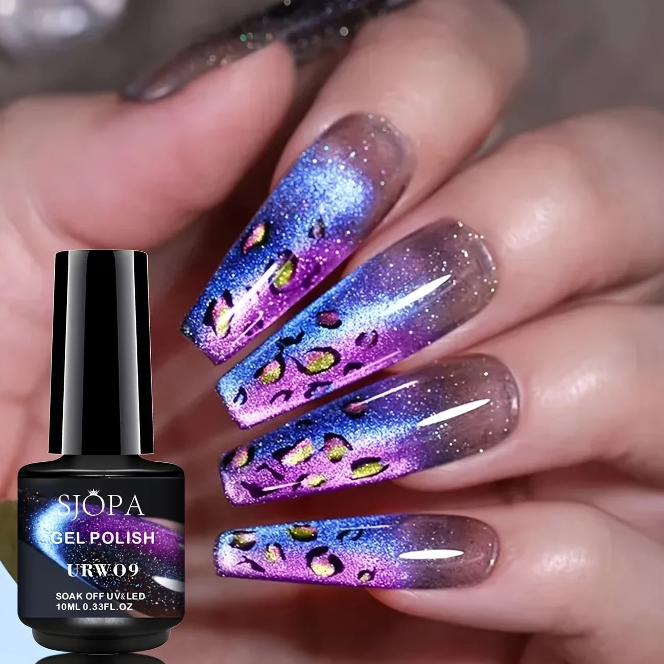 sjopa 9D Cat's Eye Gel Nail Polish- Holographic Rainbow Glitter Nail Polish Bluish Purple, DIY Household Detachable Gel Nail Polish, 0.34 Ounces, No P-Hydroxybenzoate, Easy To Apply, High Quality Glo