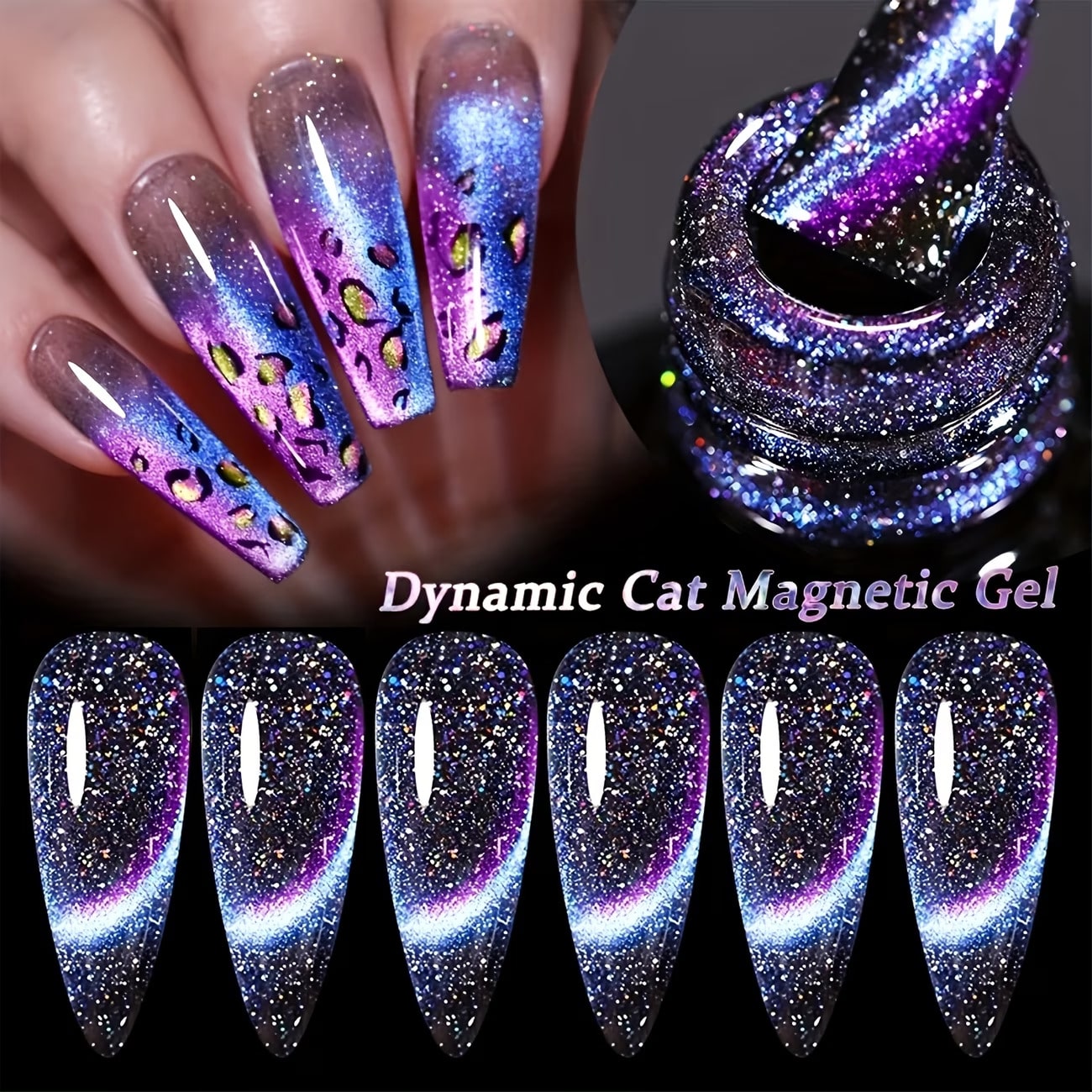 sjopa 9D Cat's Eye Gel Nail Polish- Holographic Rainbow Glitter Nail Polish Bluish Purple, DIY Household Detachable Gel Nail Polish, 0.34 Ounces, No P-Hydroxybenzoate, Easy To Apply, High Quality Glo