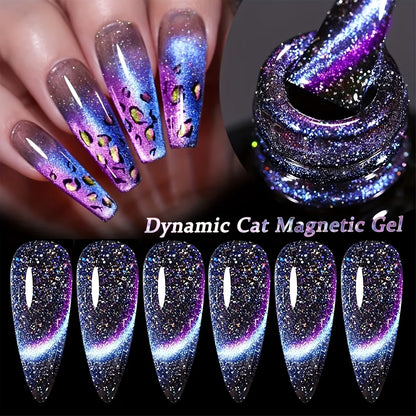 sjopa 9D Cat's Eye Gel Nail Polish- Holographic Rainbow Glitter Nail Polish Bluish Purple, DIY Household Detachable Gel Nail Polish, 0.34 Ounces, No P-Hydroxybenzoate, Easy To Apply, High Quality Glo
